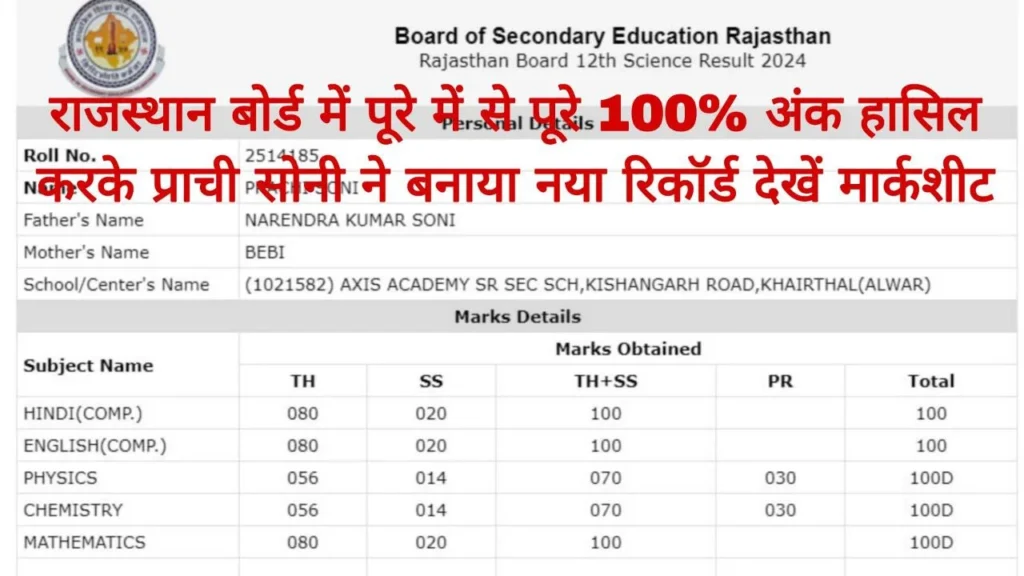 Rajasthan Board Topper 2024